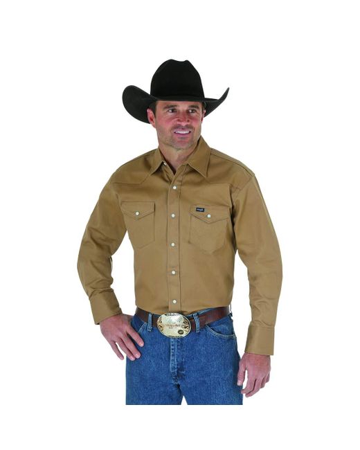 Wrangler Green Mens Cowboy Cut Western Long Sleeve Snap Firm Finish Work Utility Button Down Shirts for men