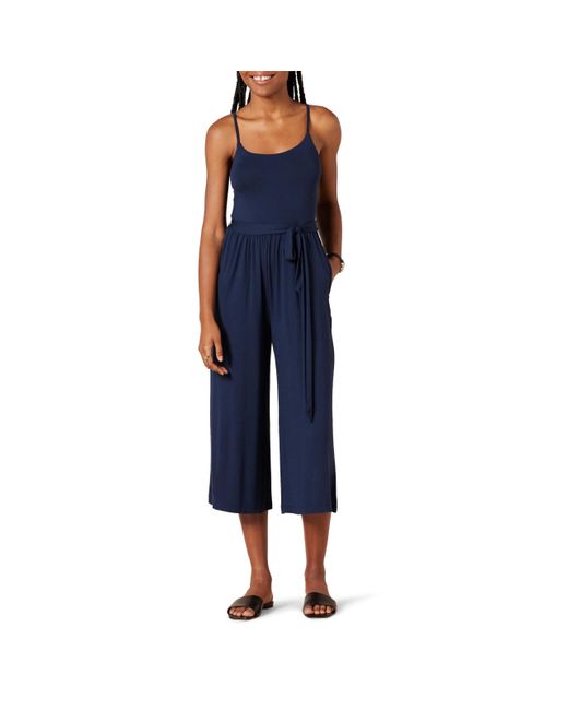 Amazon Essentials Blue Jersey Cami Cropped Wide Leg Jumpsuit