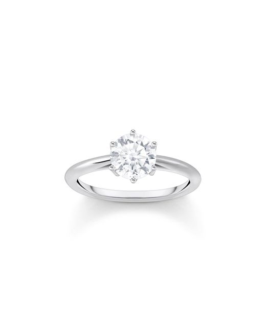 Thomas Sabo Metallic Sterling Silver Ring With White Zirconia In Brilliant Cut Recycled 925 Silver