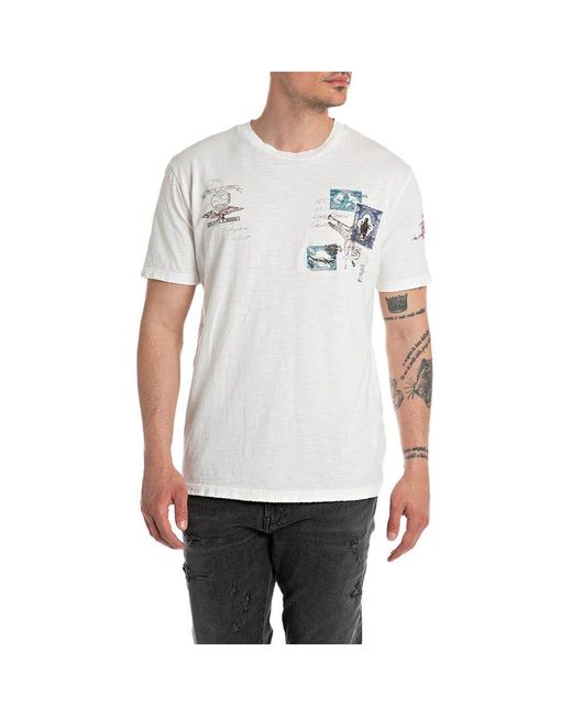 T-shirt da uomo in cotone a maniche corte di Replay in White