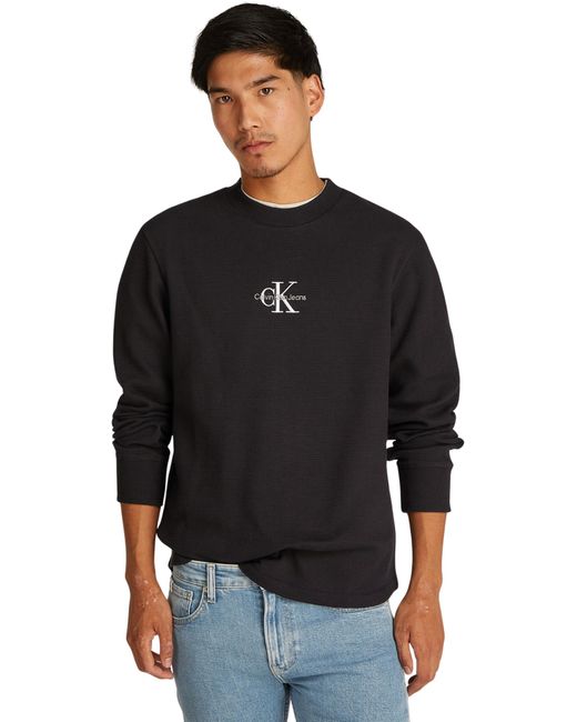Sudadera Hombre Monologo Waffle con Cuello Redondo Calvin Klein de color Black