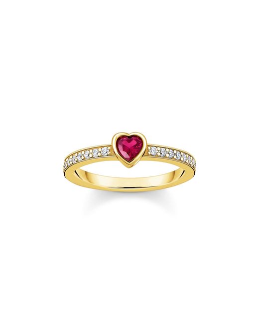 Thomas Sabo Metallic Gold-plated Solitaire Ring With Red Heart-shaped Stone 925 Sterling Silver