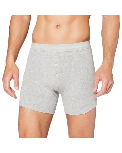 Calvin Klein Gray Button Fly - Long Leg Boxers For - S Boxer Shorts - Boxer Shorts - Pack Of 1 - Grey for men