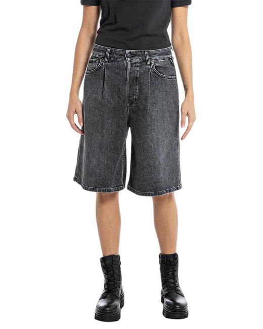 Replay Black Jeans Shorts Bermudas aus Comfort Denim
