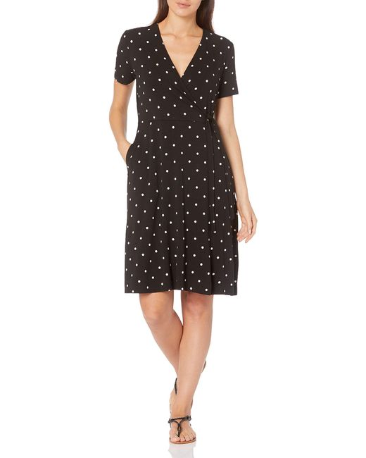 Amazon Essentials Black Short-sleeved Faux-wrap Dress
