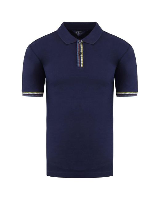 Ben Sherman Blue Short Sleeve Collar Navy Placket Interest Polo Shirt 0074693 035 for men