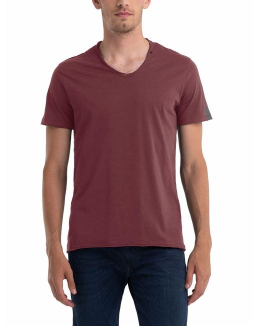 Replay Purple T-Shirt Kurzarm mit V-Neck Ausschnitt