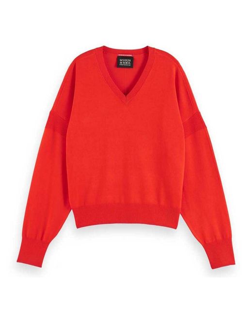 Maglione Rilassato con Scollo A V Maglia di Tuta di Scotch & Soda in Red