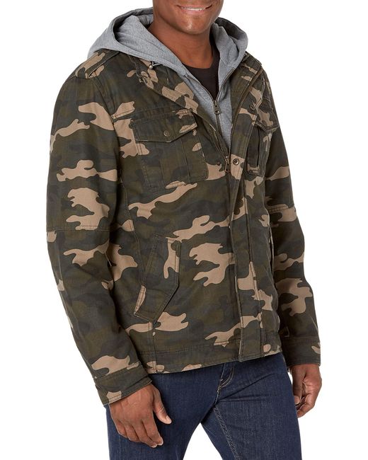 Levi's Black Washed Cotton Hooded Military Jacket for men