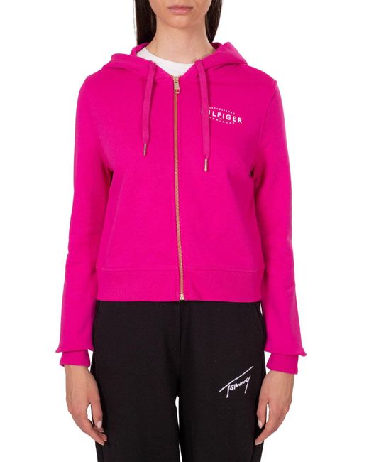 Tommy Hilfiger Pink Essential Sweatshirt With Zip And Hood