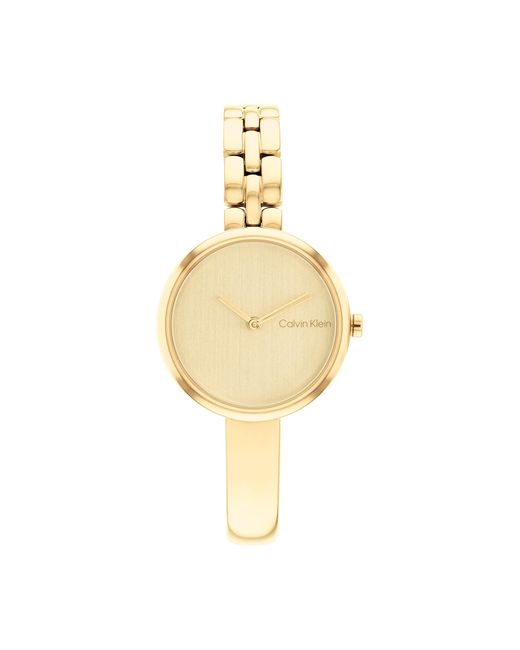 Calvin Klein Metallic Quartz 25200279 Ionic Plated Thin Gold Steel And Bangle Bracelet Watch