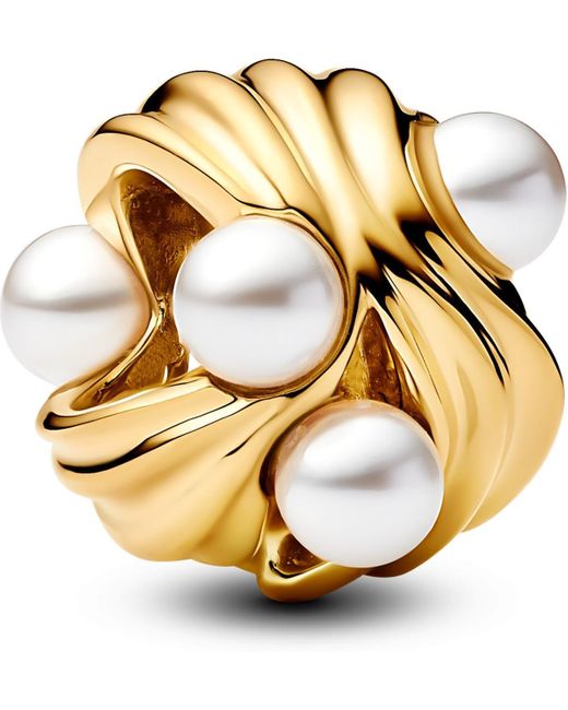 Ciondolo a forma di onde astratte in argento Sterling placcato oro 14 carati e perle di Pandora in Metallic