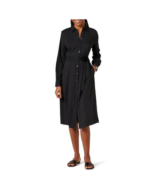 Amazon Essentials Black Georgette Long Sleeve Midi Length Shirt Dress
