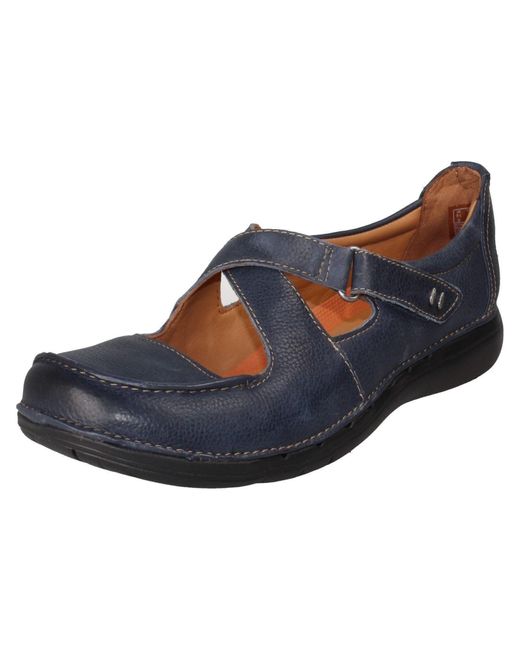 Clarks Blue Un Loop Strap D Fit Navy Leather Mary Jane Shoes
