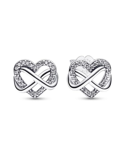 Pandora Metallic Sparkling Infinity Heart Stud Earrings