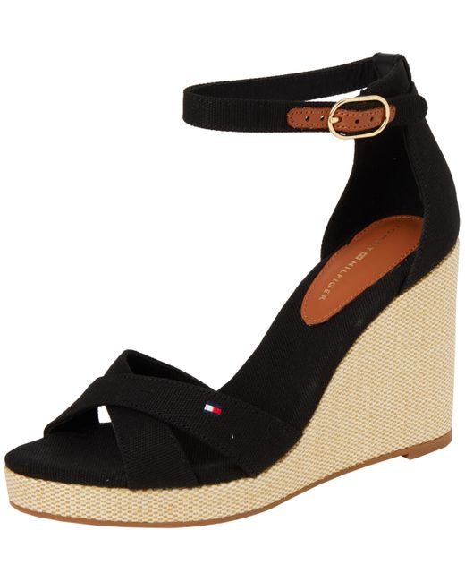 Tommy Hilfiger Flag High Wedge Espad Crisscross Espadrilles in het Black