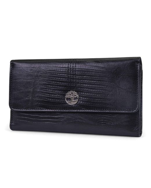 Timberland Blue Leather Rfid Flap Wallet Clutch Organizer
