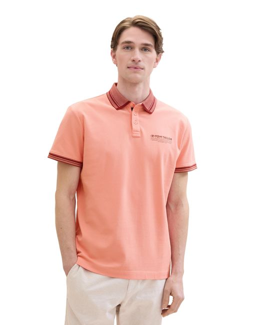 Tom Tailor Basic Piqué Poloshirt mit Logo-Print in Pink für Herren