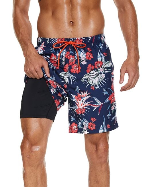 HIKARO S Swim Shorts Swimming Trunks With Compression Liner 2 In 1 Quick  Dry Summer Board Shorts For in Blue for Men | Lyst UK