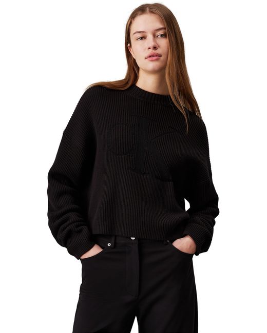 Calvin Klein Jeans Logo Intarsia Regular Sweater Pullover in het Black