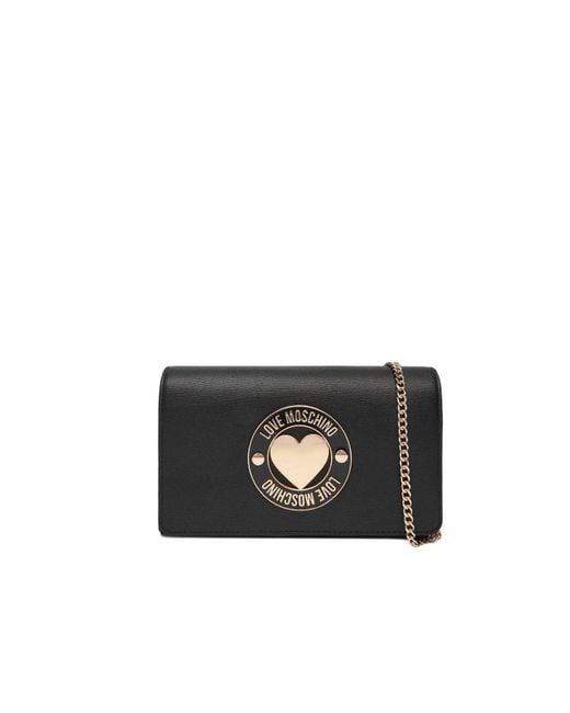 Love Moschino Black Schwarze Clutch-Tasche mit emailliertem Logo