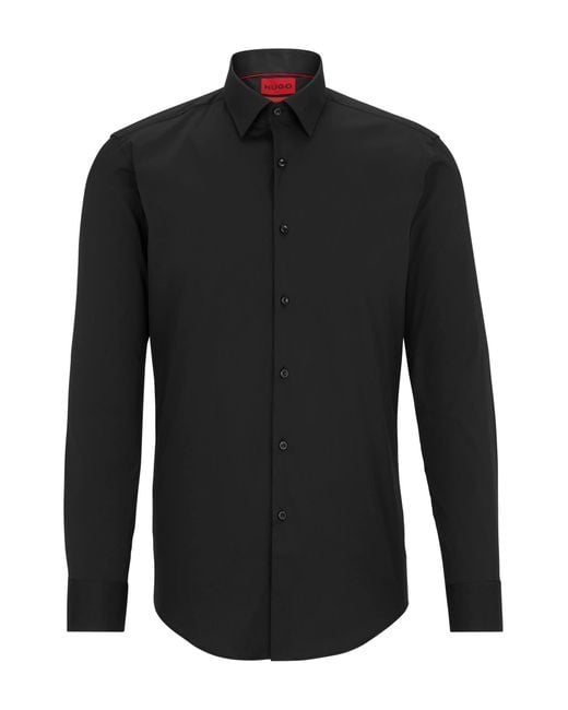 HUGO Black Slim-fit Shirt In Cotton-blend Poplin for men