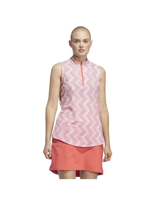 Adidas Pink Ultimate365 Ottoman Printed Sleeveless Polo Shirt Golf