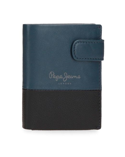 Pepe Jeans Dual Vertical Wallet With Click Closure Blue 8.5 X 10.5 X 1 Cm Leather for men