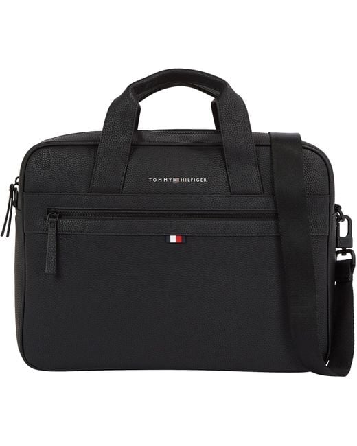 Tommy Hilfiger Black Essential Pu Computer Bag 14 Inch for men
