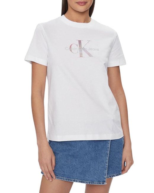 Calvin Klein White T-Shirts Kurzarm Diffused Regular Rundhalsausschnitt