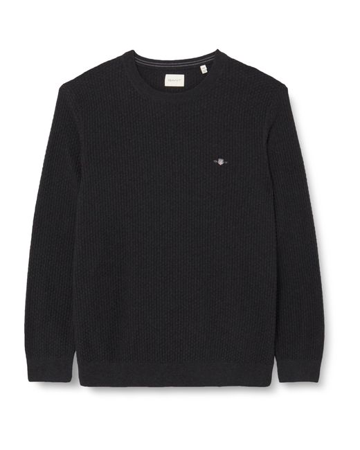Gant Black Cotton Texture C-neck Sweater for men