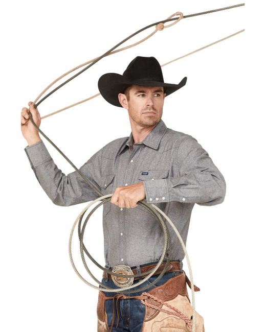 Wrangler Gray Cowboy Cut Western Long Sleeve Snap Work Shirt Washed Finish Shirt for men