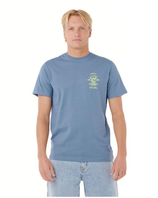 Rip Curl Blue Graphic Short Sleeve Crew Neck T-shirt for men