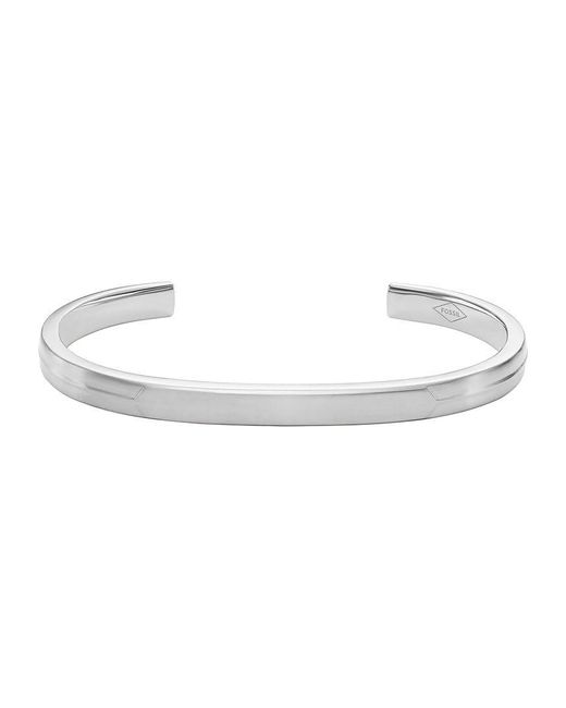 Fossil White Stainless Steel Silver-tone Smooth Cuff Bracelet for men