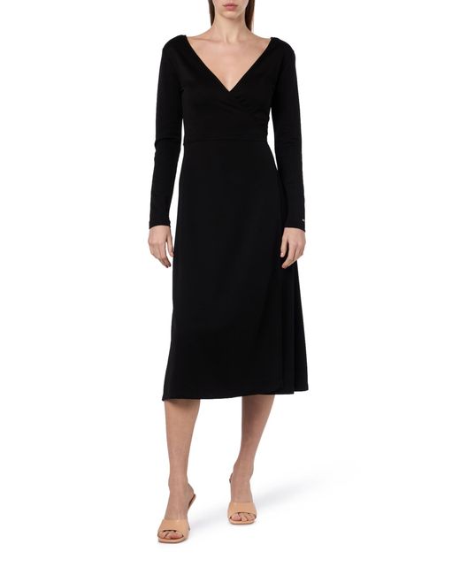 Tommy Hilfiger Black F&f Wrap Midi Dress Ls Ww0ww41276