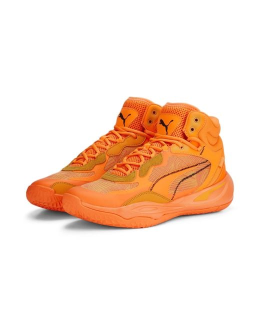 PUMA Orange Playmaker Pro Mid Laser Basketball Shoe for men