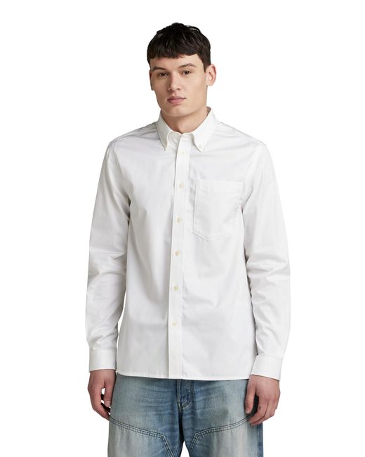 G-Star One Pkt Regular Shirt Met Lange Mouwen in het White voor heren