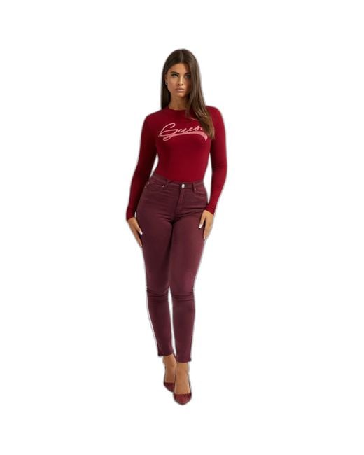 Guess Red Long Sleeve Bodysuit Alexandra