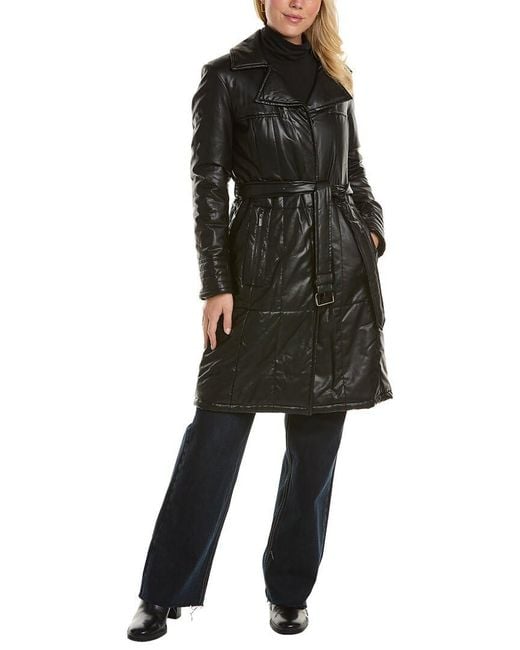 Cole Knee Length Faux Leather Belted Moto Jacket in Black Lyst