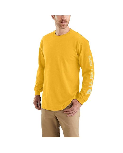 Carhartt Yellow Big & Tall Loose Fit Heavyweight Long Logo Sleeve Graphic T-shirt for men
