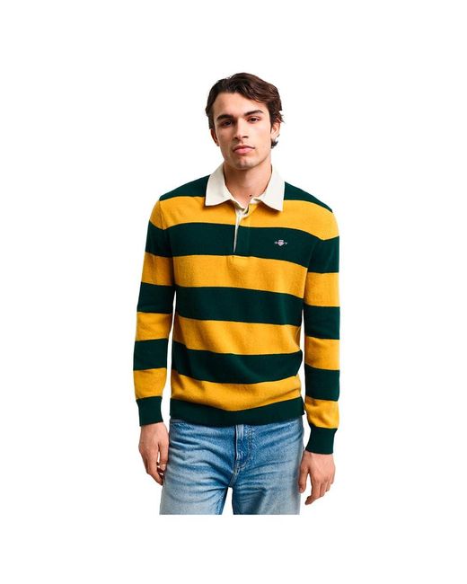 Gant Yellow Extrafine Lambswool Striped Rugger Pullover Sweater for men