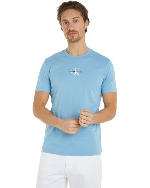 Calvin Klein T-Shirt Kurzarm Monologo Regular aus Bio-Baumwolle in Blue für Herren