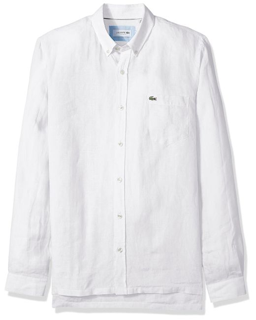 Lacoste Long Sleeve Solid Linen Button 