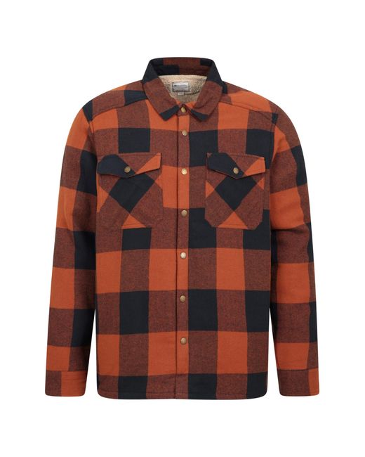 Mountain Warehouse Orange Pinn Mens Borg Lined Flannel Shirt - Stylish, Warm & Cosy Button Down With 100% Cotton & Fleece Lining - Best for men