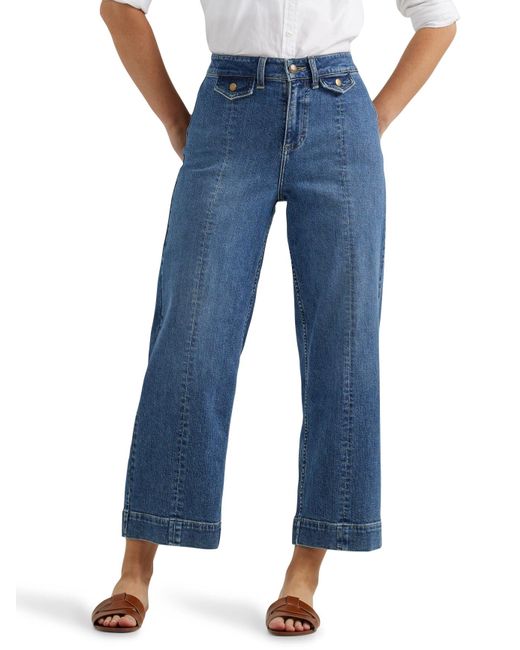 Lee Jeans Blue Legendary Wide Leg Seamed Crop Capri Jean