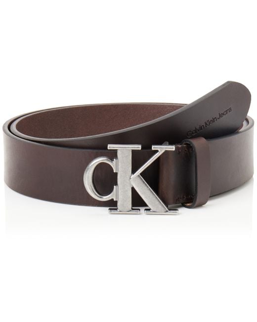 Jeans Cinturón Hombre Round Mono Plaque Leather Belt de piel Calvin Klein de hombre de color Black