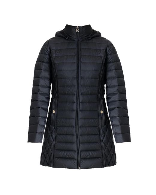 Michael Kors Michael Black Hooded Down Packable Jacket Coat With Removable  Hood 3/4 Length Long in Blue | Lyst UK