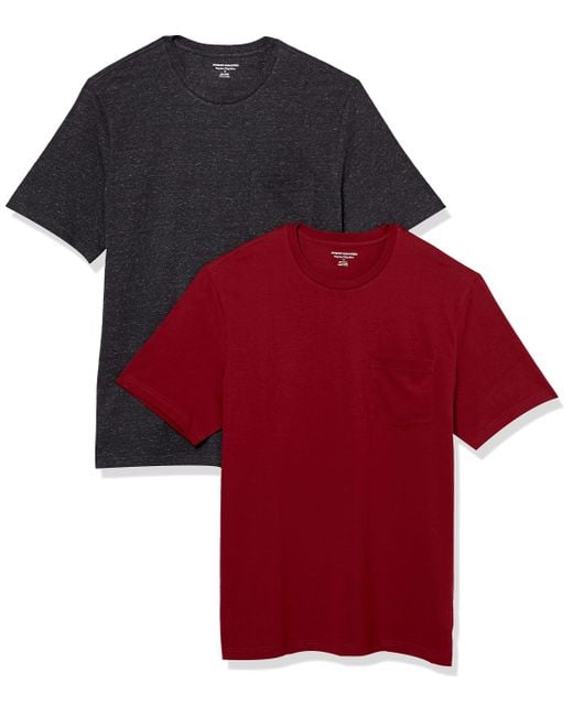 Maglietta Girocollo a iche Corte con Taschino Uomo di Amazon Essentials in Red da Uomo