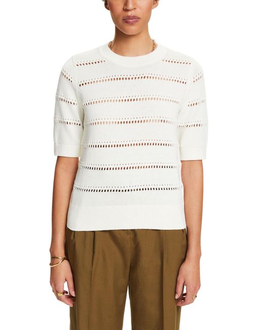 Esprit Trui Met Korte Mouwen In Pointelle design in het Wit Lyst NL