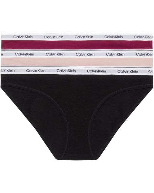 Mujer Pack de 3 Slips Forma de Bikini Algodón con Stretch Calvin Klein de color Black